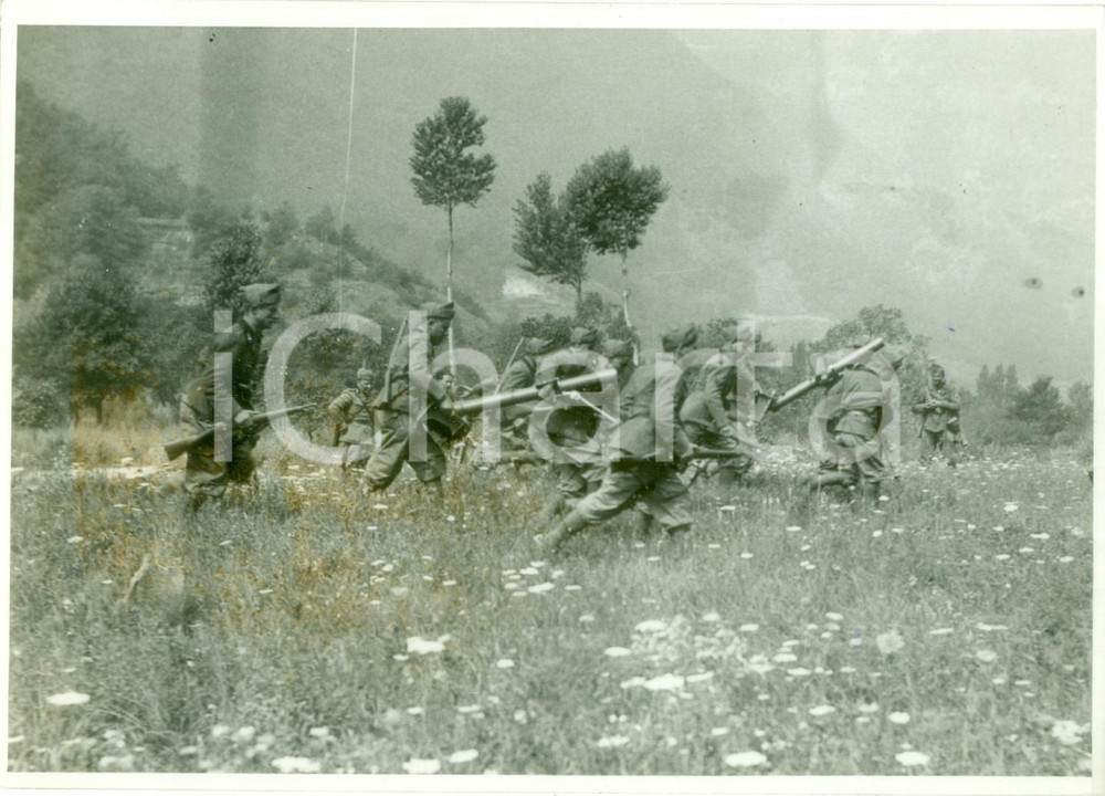 Fotografia d epoca originale 1939 GRANDI MANOVRE Avanzata della Compagnia Artiglieria reggimentale FOTOGRAFIA 1