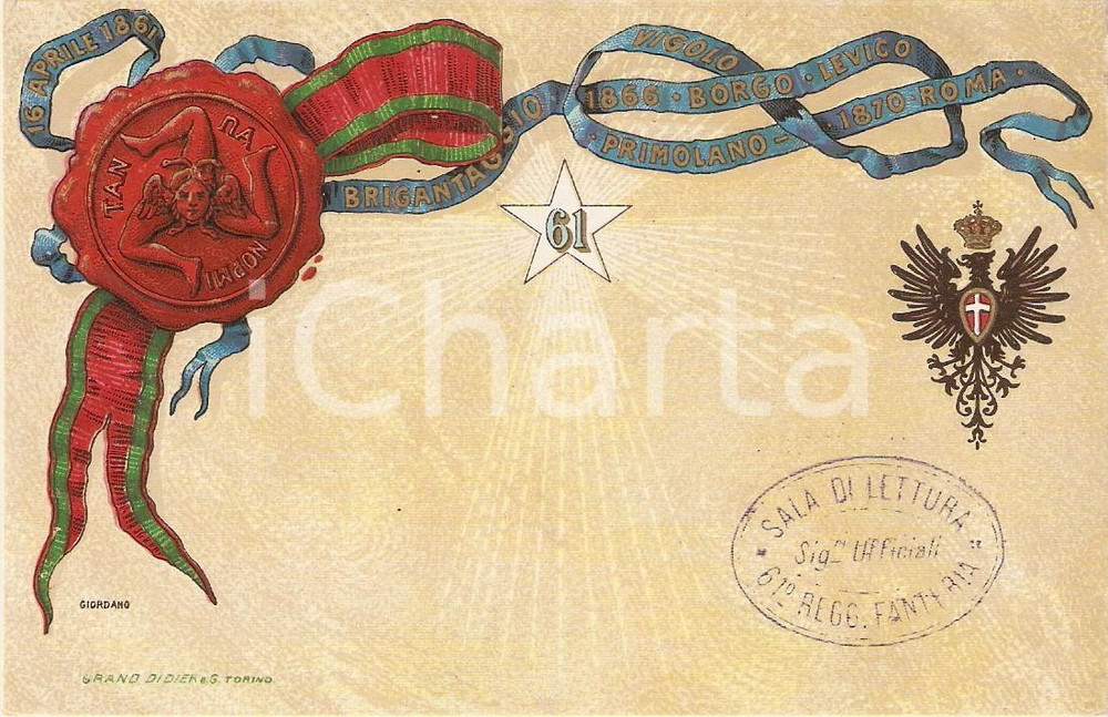 Cartolina originale da collezione 1900 ca BRIGATA SICILIA 61Â° Reggimento Fanteria *Cartolina ILLUSTRATA 1