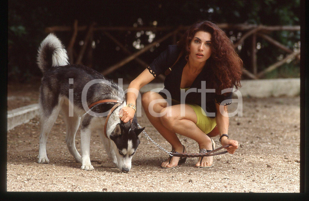 35mm vintage slide*1990ca COSTUME - Nadia BENGALA Ritratto con husky 1