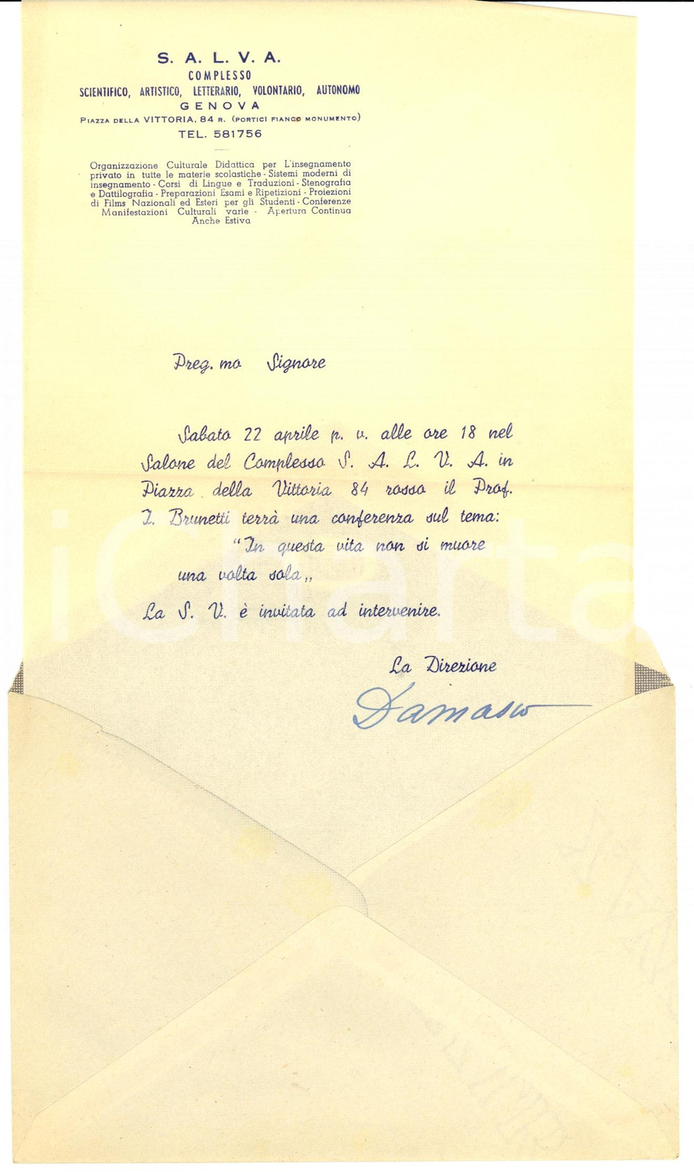 Autografo originale 1950 ca GENOVA Complesso S.A.L.V.A. Non si muore una volta sola Pubblicitaria 1