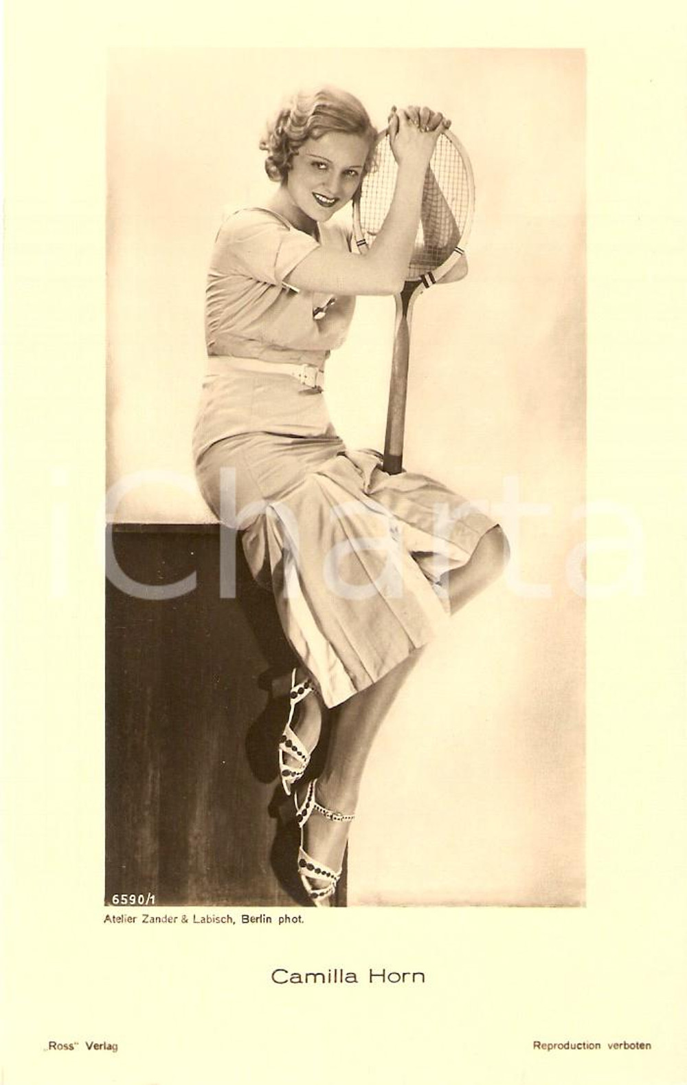 Cartolina originale da collezione 1930 ca CINEMA Attrice Camilla HORN con racchetta da tennis *Cartolina FP NV 1