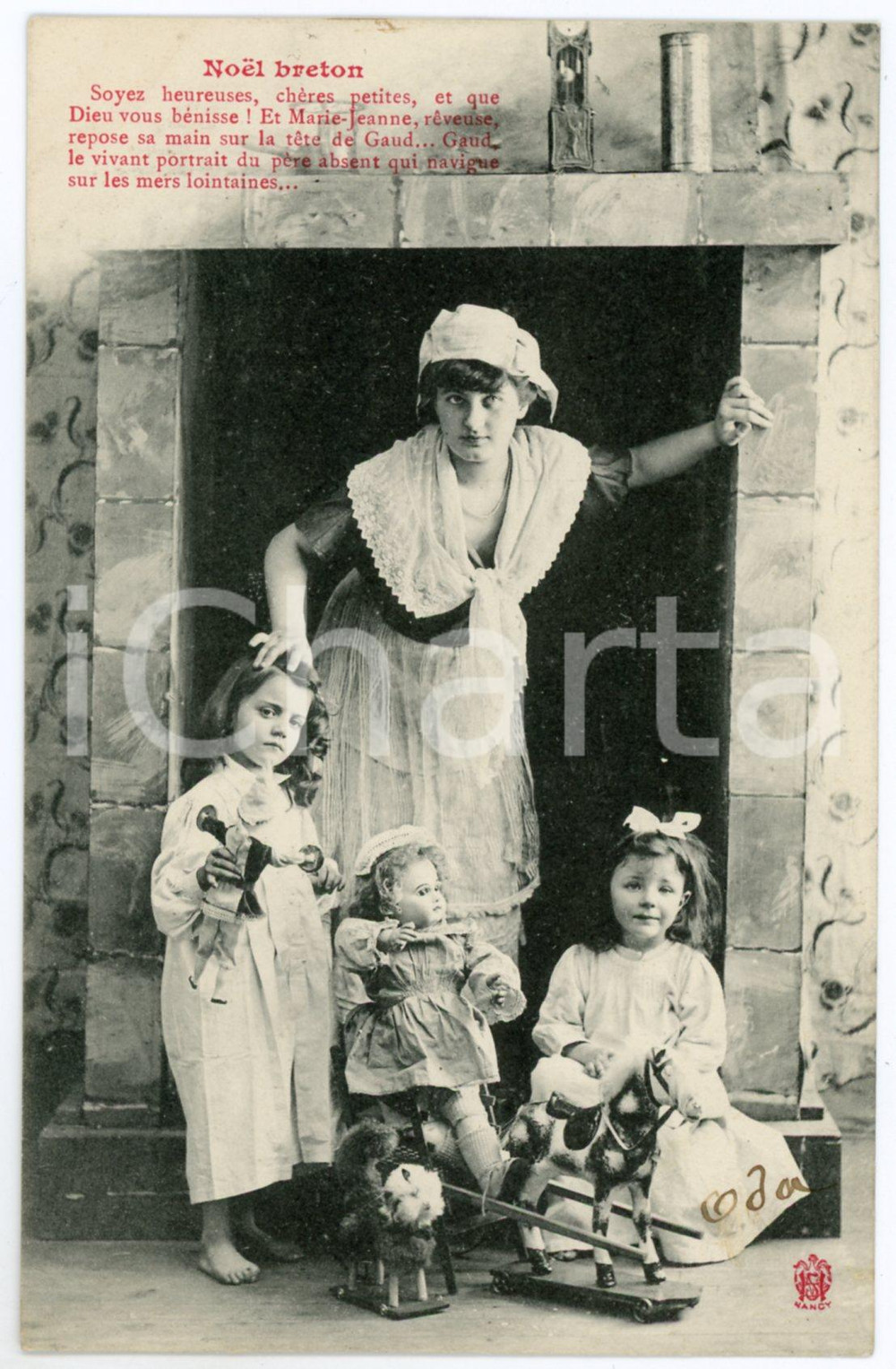 1905 FRANCE BRETAGNE - NoÃ«l breton - Soyez heureuses petites - Postcard  Cartolina postale d'epoca, viaggiata. GOOD/buono ma piccola impressione di inchiostro al verso Formato: 9x14 cm originale e autentica 1