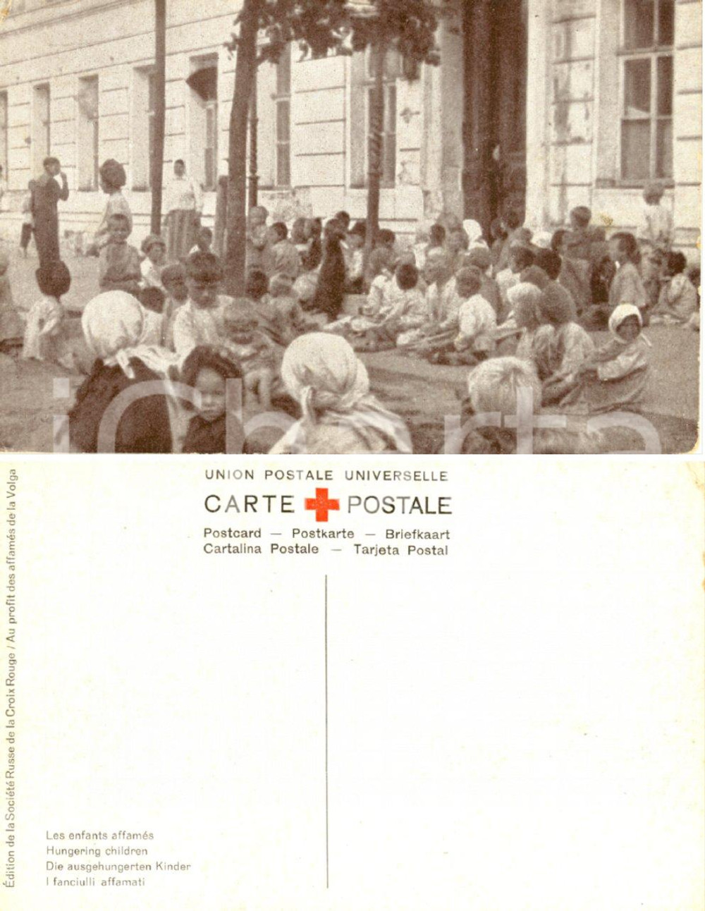 Cartolina originale da collezione 1920 ca VOLGA (RUSSIA) Gruppo di bambini *Cartolina FP NV CROCE ROSSA 1