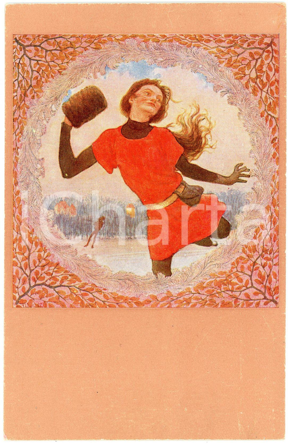 1910 ca Artist FIDUS Hugo HÖPPENER  - "Eislauferin" - Postcard  Cartolina d'epoca, non viaggiata. GOOD/buono  Formato: 9x14 cm originale e autentica 1