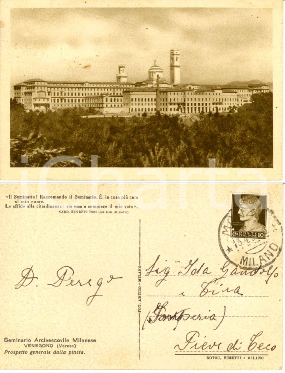 Autografo originale 1930 ca VENEGONO VA Autografo don Giuseppe PEREGO Prete intrigante Cartolina 1