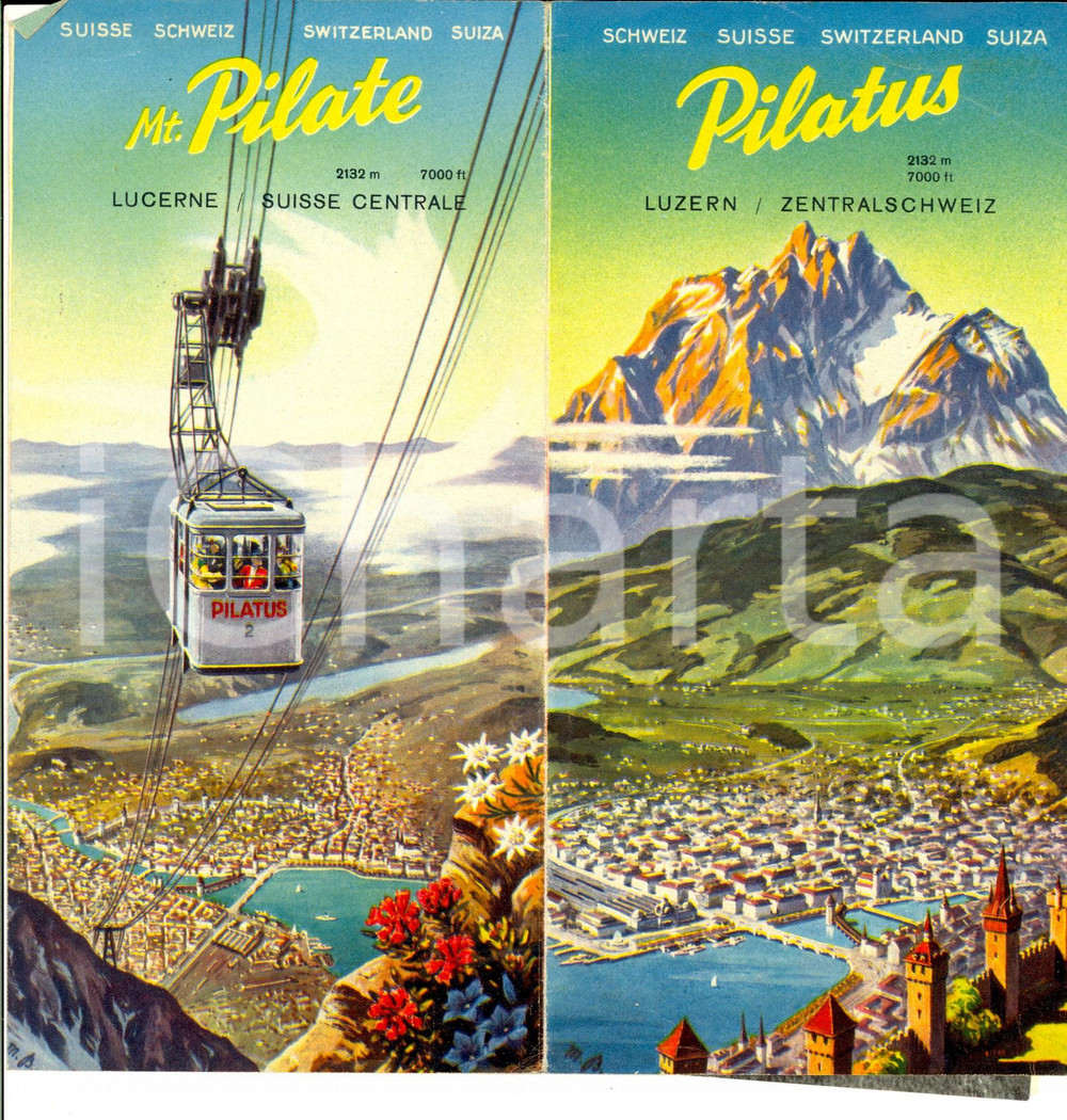Materiale pubblicitario d’epoca 1950 ca SVIZZERA Monte PILATUS Pieghevole TURISMO VINTAGE Deutsch 1
