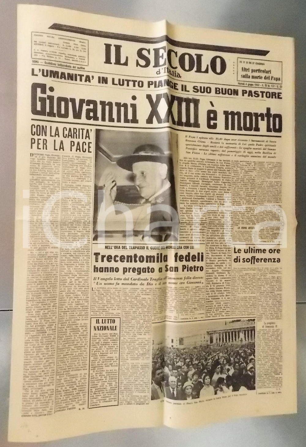 Giornale, rivista storica 1963 IL SECOLO D ITALIA Papa Giovanni XXIII Ã¨ morto  L umanitÃ  in lutto 1