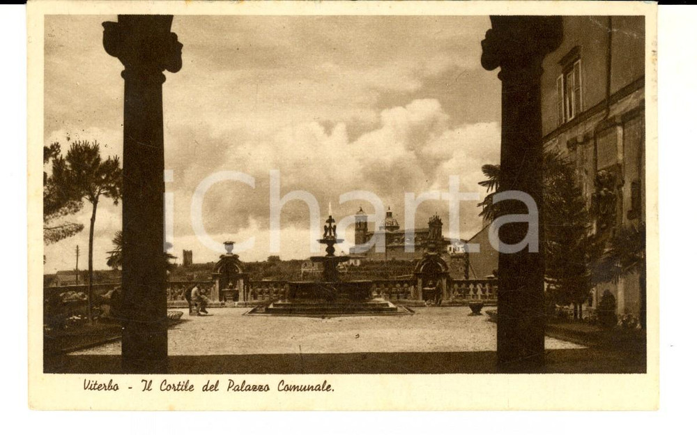 Cartolina originale da collezione 1940 VITERBO Cortile del Palazzo Comunale *Cartolina G. ALLIEVI a Erberto PAPINI 1