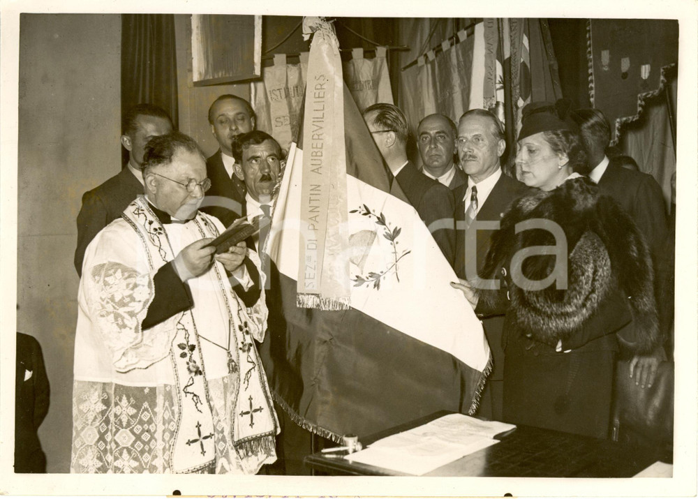 Fotografia d epoca originale 1937 PARIGI Vittorio CERRUTI Bandiera Combattenti Sezione PANTIN AUBERVILLIERS 1