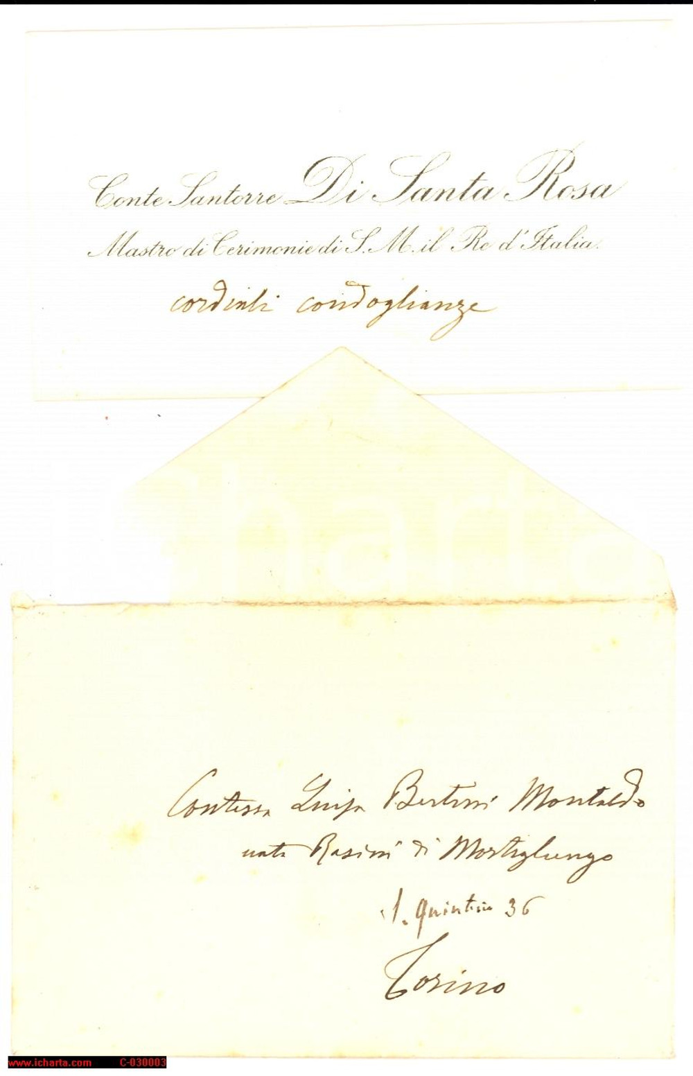 Oggetto da collezione cartaceo 1900 TORINO Condoglianze a Luisa RASINI DI MORTIGLIENGO 1