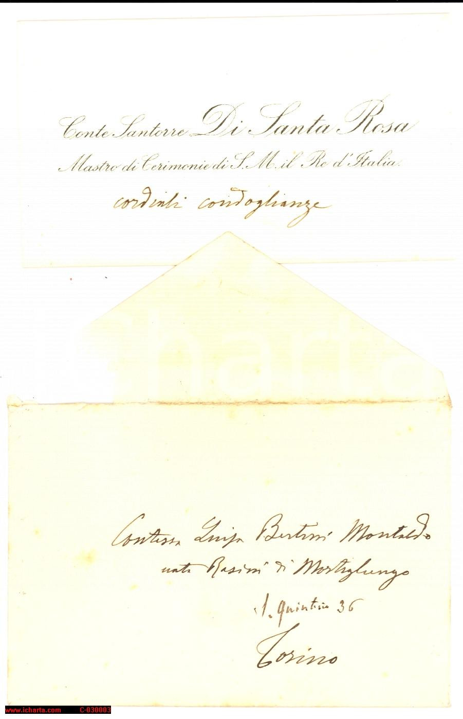 Oggetto da collezione cartaceo 1900 TORINO Condoglianze a Luisa RASINI DI MORTIGLIENGO 1