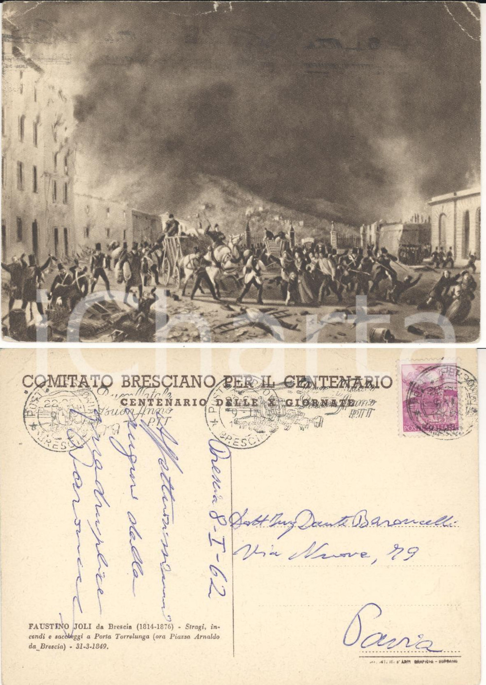 Autografo originale 1962 BRESCIA X Giornate Quadro Faustino JOLI *Autografo famiglia BARONCELLI FG 1