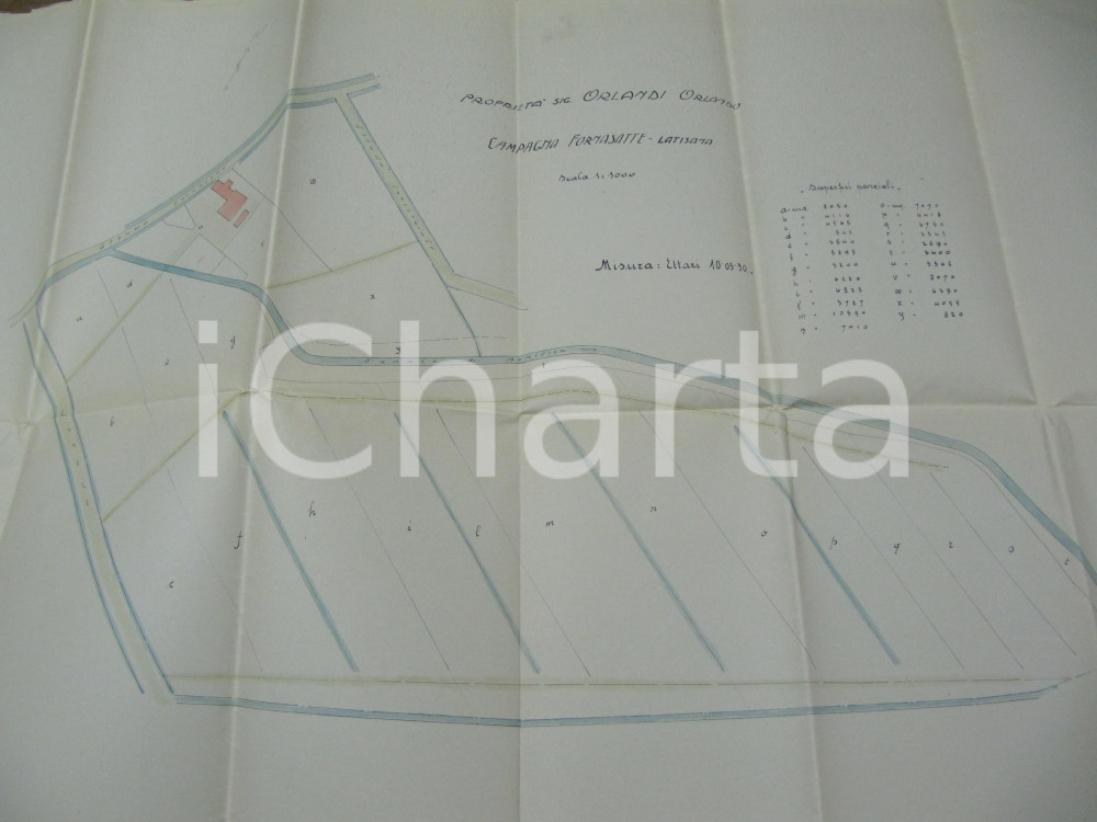 Stampa, bozzetto originale 1920 ca. LATISANA (UD) Planimetria Orlando ORLANDI area paludosa Via FORNASATTE 1