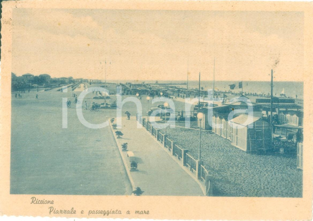 Cartolina originale da collezione 1942 RICCIONE RN Piazzale e passeggiata a mare Cartolina postale FG VG 1
