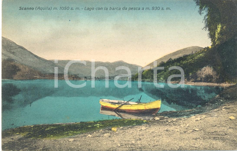 Cartolina originale da collezione 1920 ca SCANNO (AQ) Scorcio del lago con barca da pesca *Cartolina FP NV 1