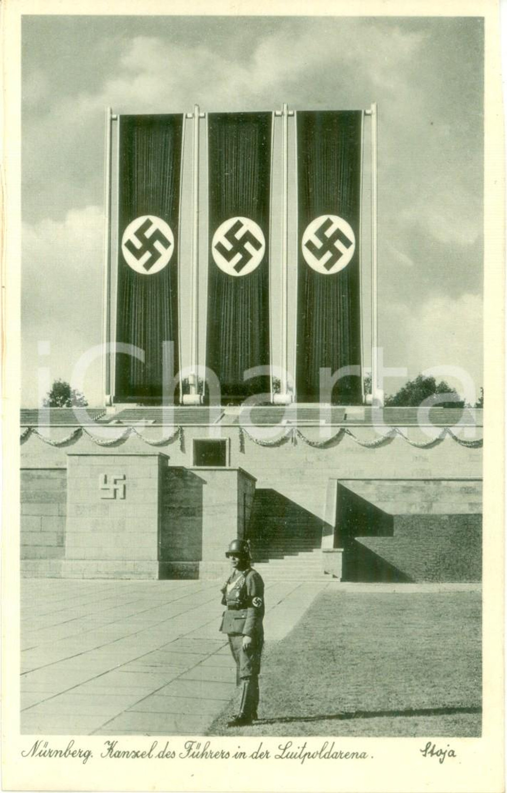 Cartolina originale da collezione 1938 NURNBERG (DE) Il podio di Adolf HITLER nella LUITPOLDARENA *Cartolina FP NV 1