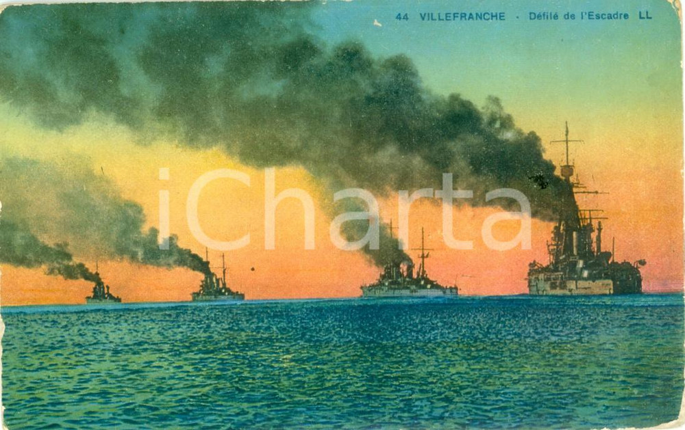 Cartolina originale da collezione 1915 ca VILLEFRANCHE-SUR-MER Rivista della flotta militare *Cartolina ILLUSTRATA 1