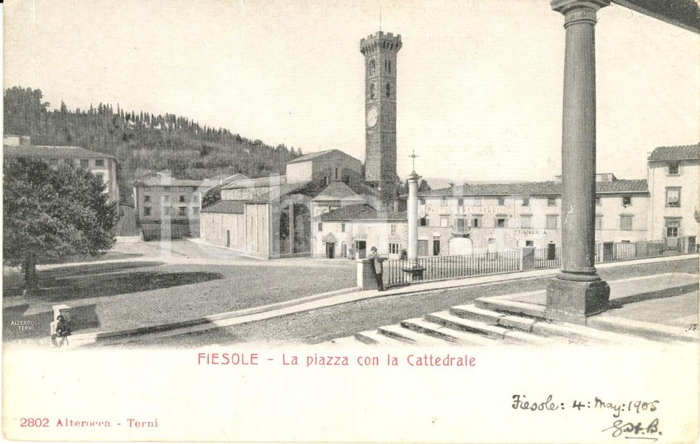 Cartolina originale da collezione 1905 FIESOLE FI Veduta della cattedrale di SAN ROMOLO Cartolina ANIMATA FP NV 1