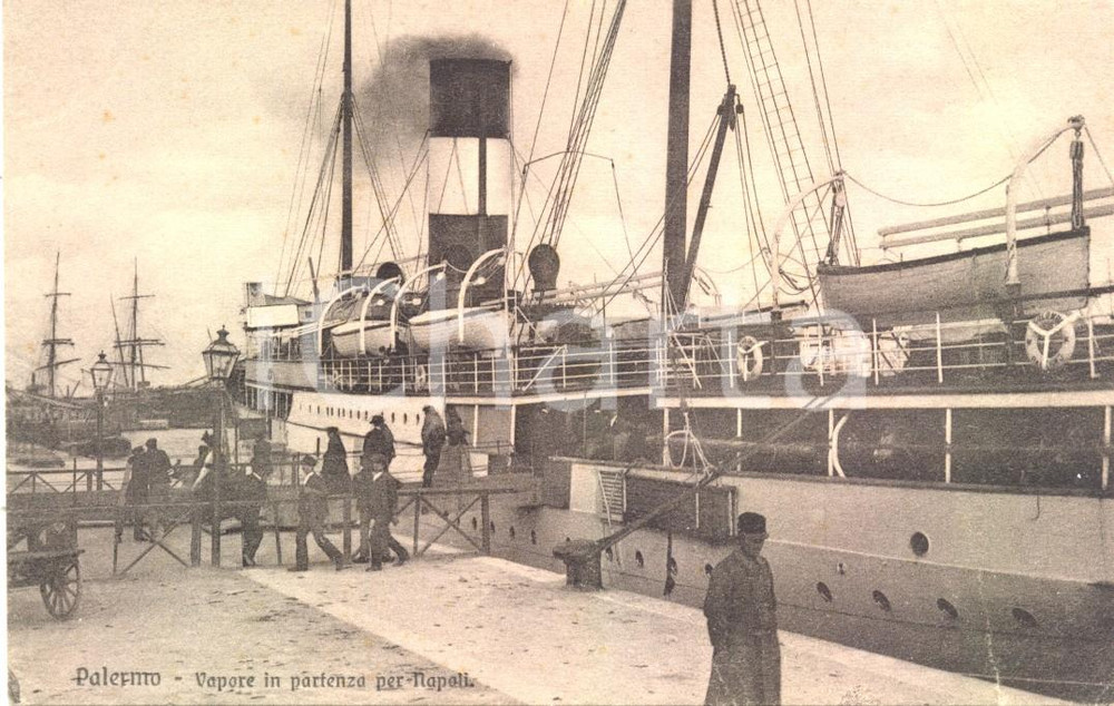 Cartolina originale da collezione 1925 ca PALERMO Vapore in partenza per NAPOLI Cartolina ANIMATA FP NV 1