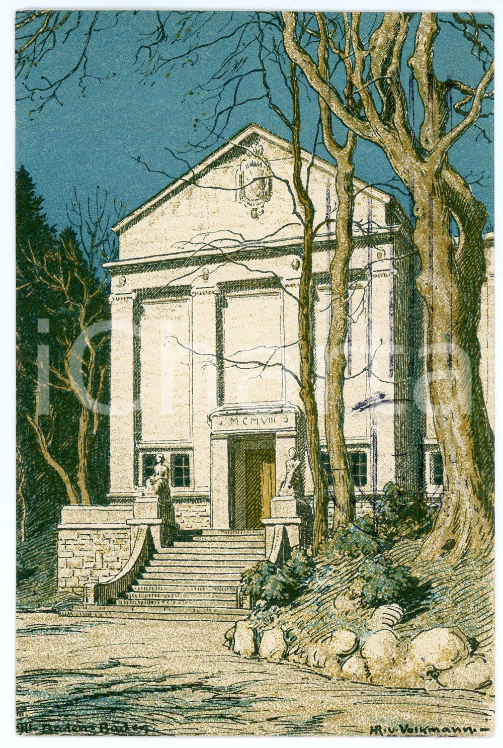 1913 BADEN BADEN Kunstausstellung - Lichtentaler Allee - Ill. VOLKMANN *Postcard  Cartolina postale d'epoca, viaggiata. GOOD/buono  Formato: 9x14 cm originale e autentica 1