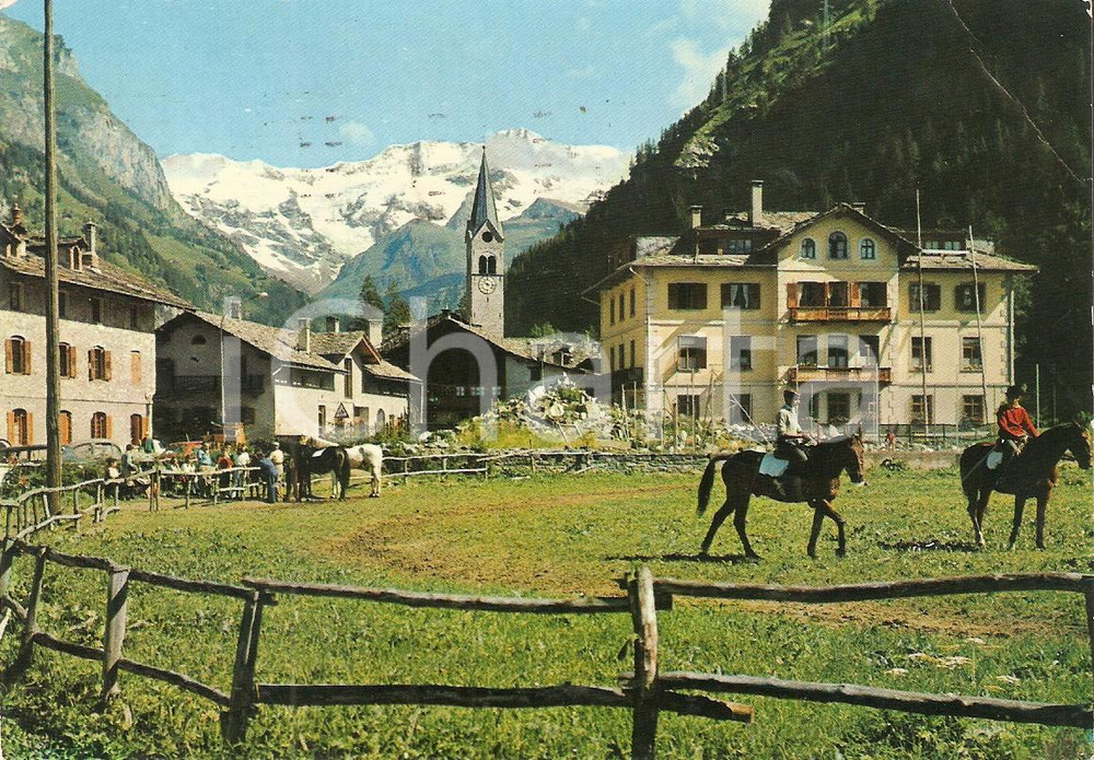 Cartolina originale da collezione 1968 GRESSONEY-SAINT-JEAN Battesimo della sella al campo ippico *Cartolina FG VG 1