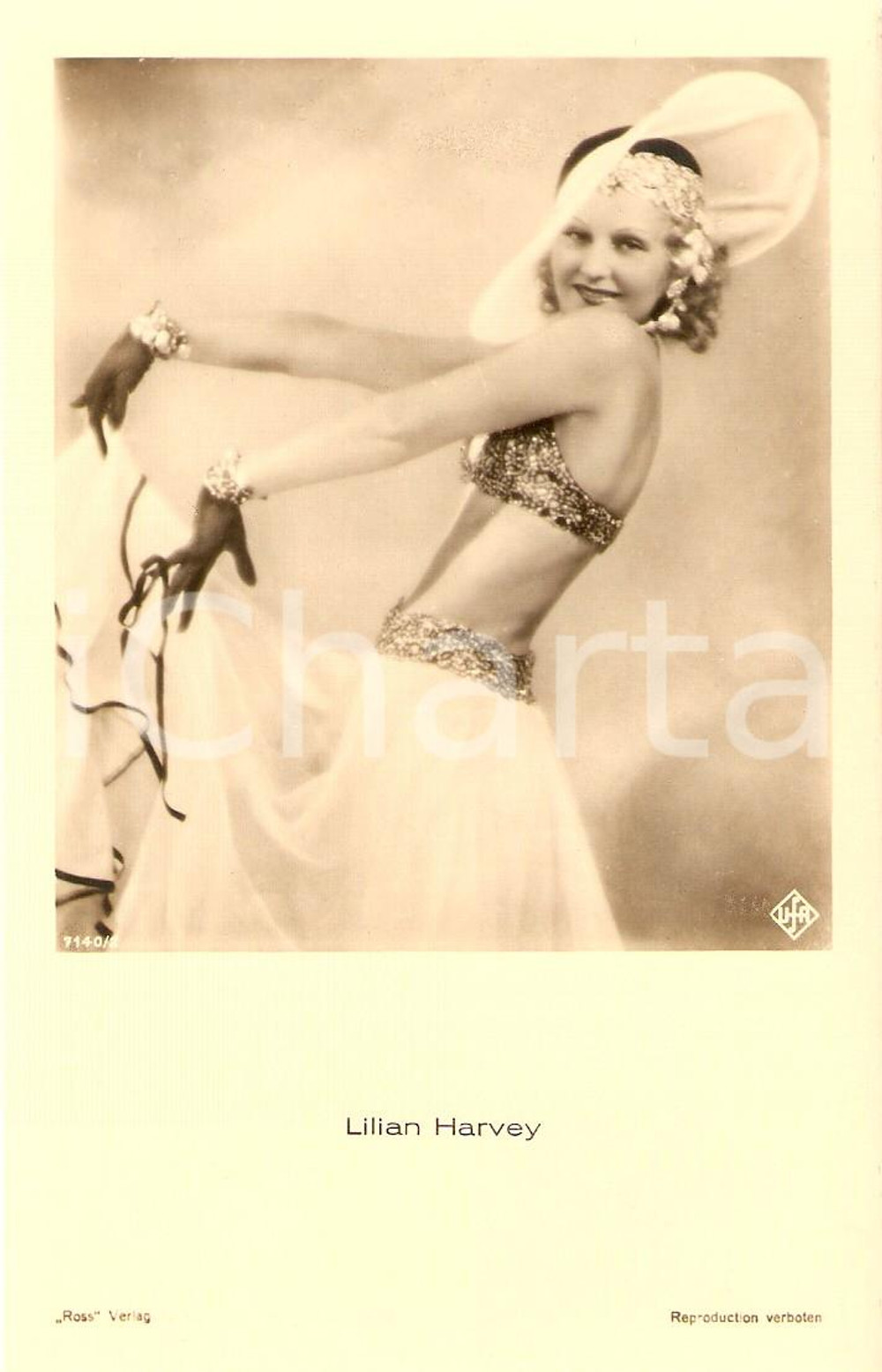 Cartolina originale da collezione 1930 ca CINEMA Actress Lilian HARVEY wears a hat *Cartolina FP NV 1