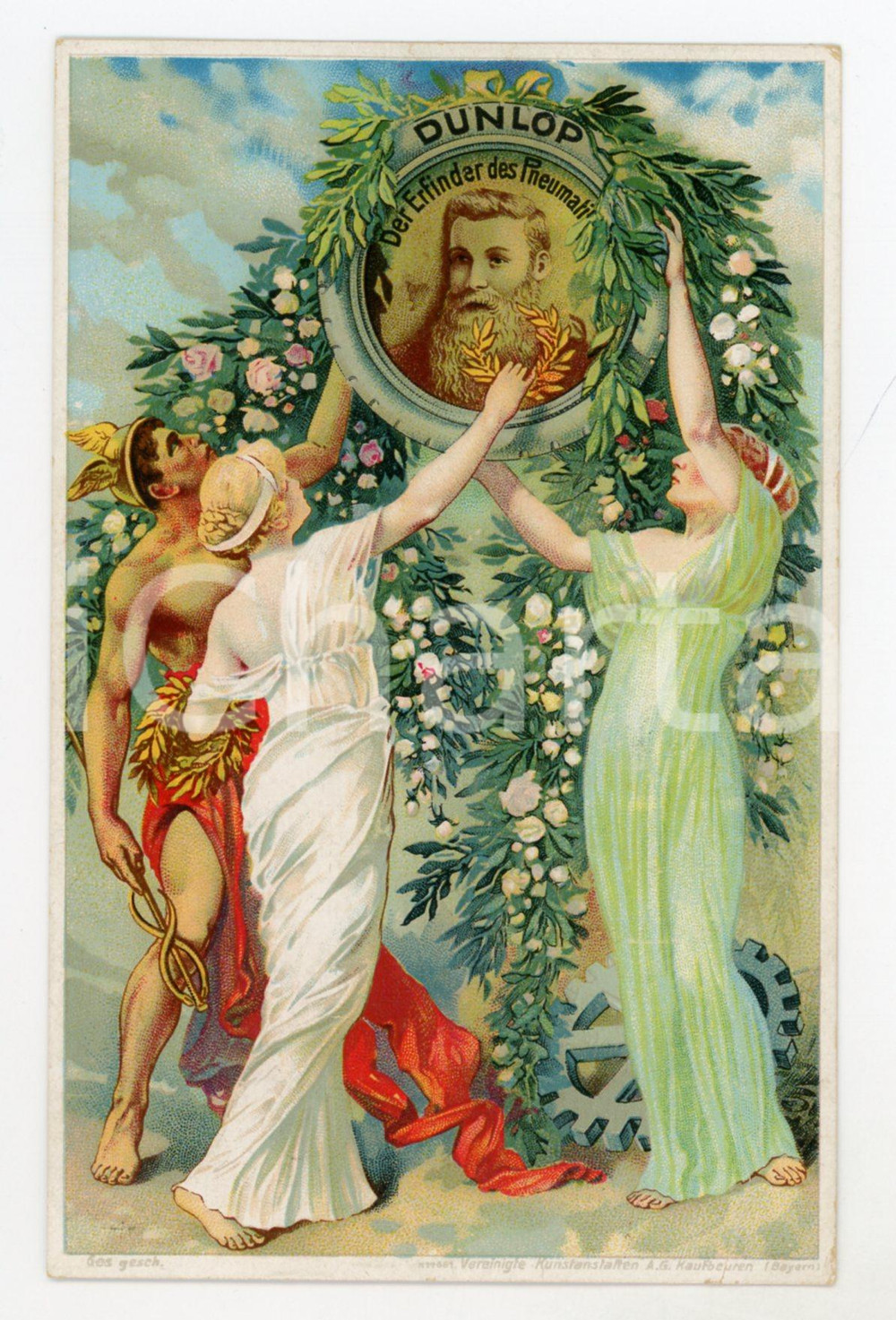 1910 ca DUNLOP Der Erfinder des Pneumatik *Original vintage postcard advertising  Pregevole cartolina postale pubblicitaria d'epoca, illustrata a colori, non viaggiata.CONDIZIONI: GFORMATO: FP    originale e autentica 1