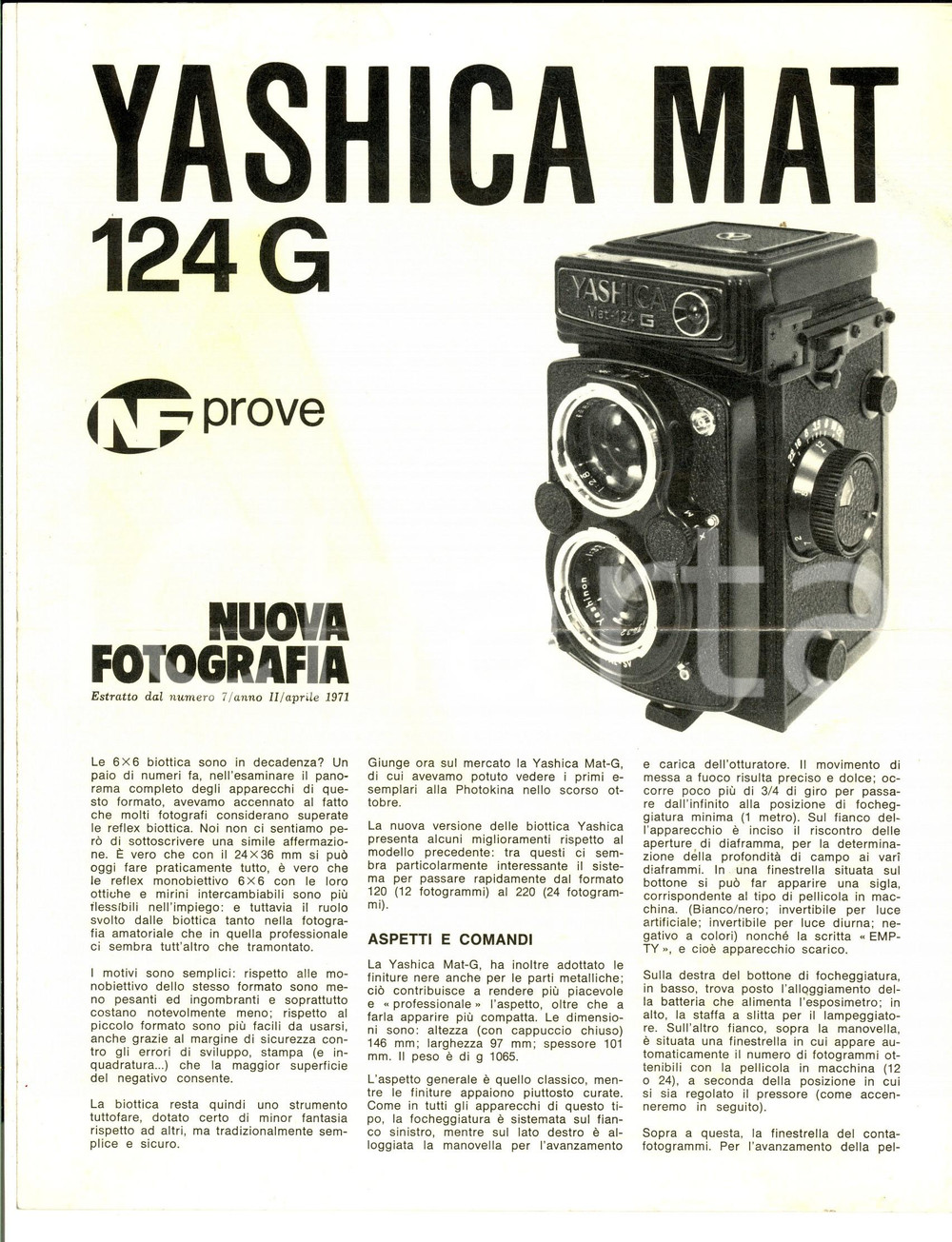 Materiale pubblicitario d’epoca 1971 YASHICA MAT Macchina fotografica Opuscolo pubblicitario ILLUSTRATO 1