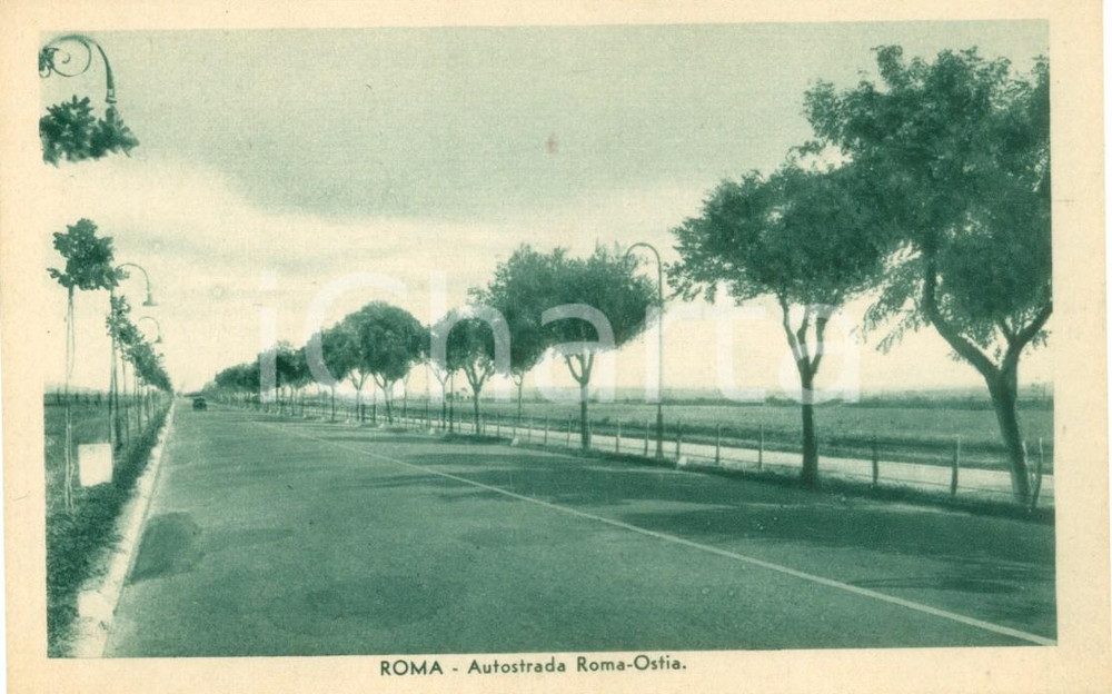 Cartolina originale da collezione 1928 ROMA La nuova autostrada per OSTIA Cartolina ANIMATA FP NV 1