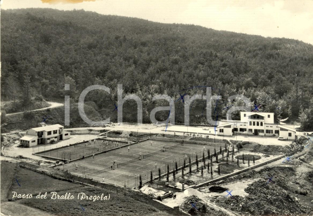 Cartolina originale da collezione 1950 ca BRALLO DI PREGOLA PV Centro Tennis CONI FIT Cartolina ANIMATA FG VG 1