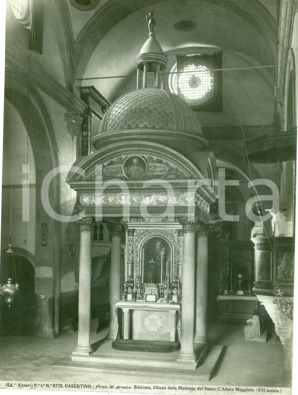 Fotografia d epoca originale 1930 ca BIBBIENA AR Altare Maggiore Chiesa della Madonna del Sasso Foto ALINARI 1