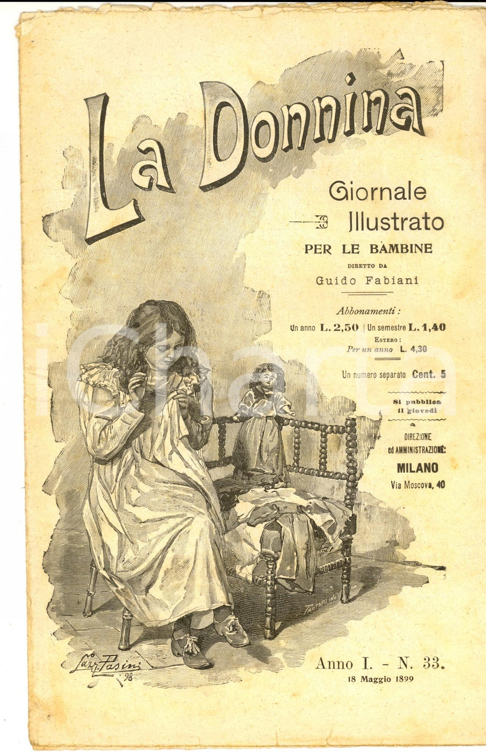 Giornale, rivista storica 1899 LA DONNINA Giornale per bambine  In cattiva compagnia Anno 1 nÂ° 33 1
