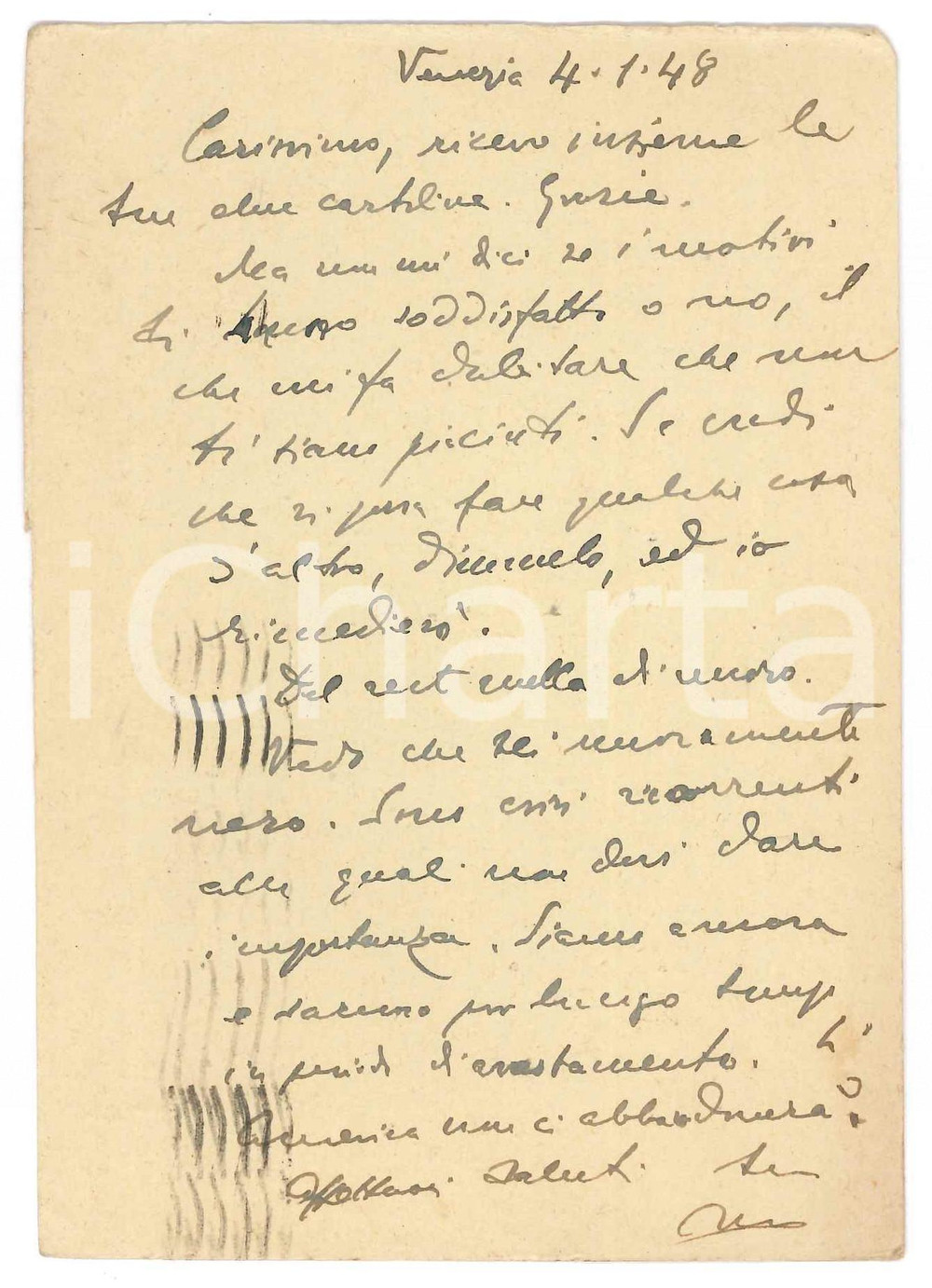 Autografo originale 1948 VENEZIA Cartolina Vincenzo MANZINI a un collega  Autografo 1