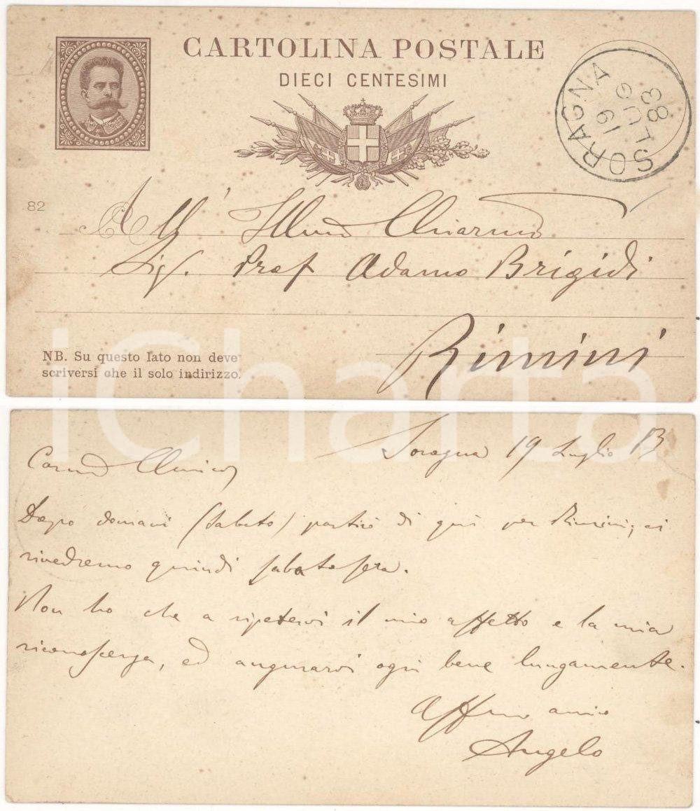 Documento originale, autentico 1883 SORAGNA PR Cartolina a prof. Adamo BRIGIDI FP VG 1