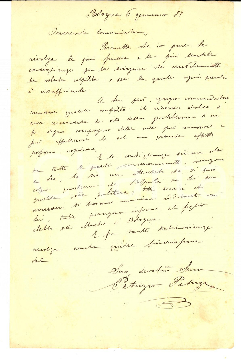 Autografo originale 1888 BOLOGNA Lettera personale Patrizio PATRIZI  a un amico  Autografo 1