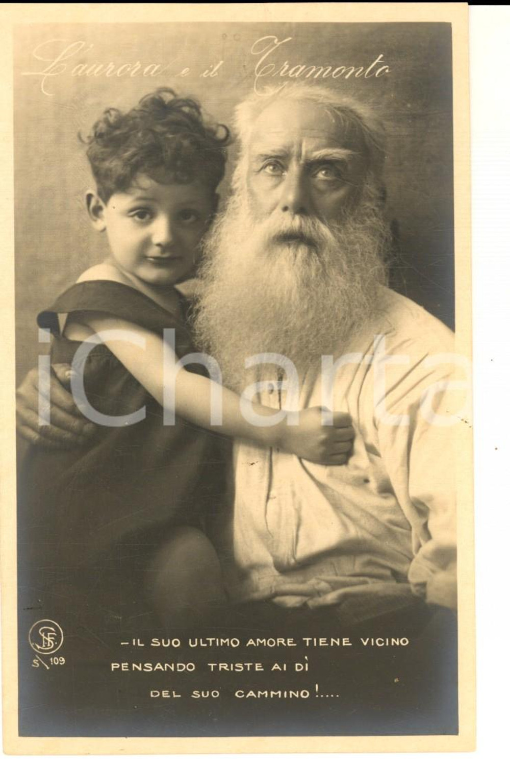 Cartolina originale da collezione 1920 ca INFANZIA E VECCHIAIA Il suo ultimo amore tiene vicino Cartolina FP NV 1