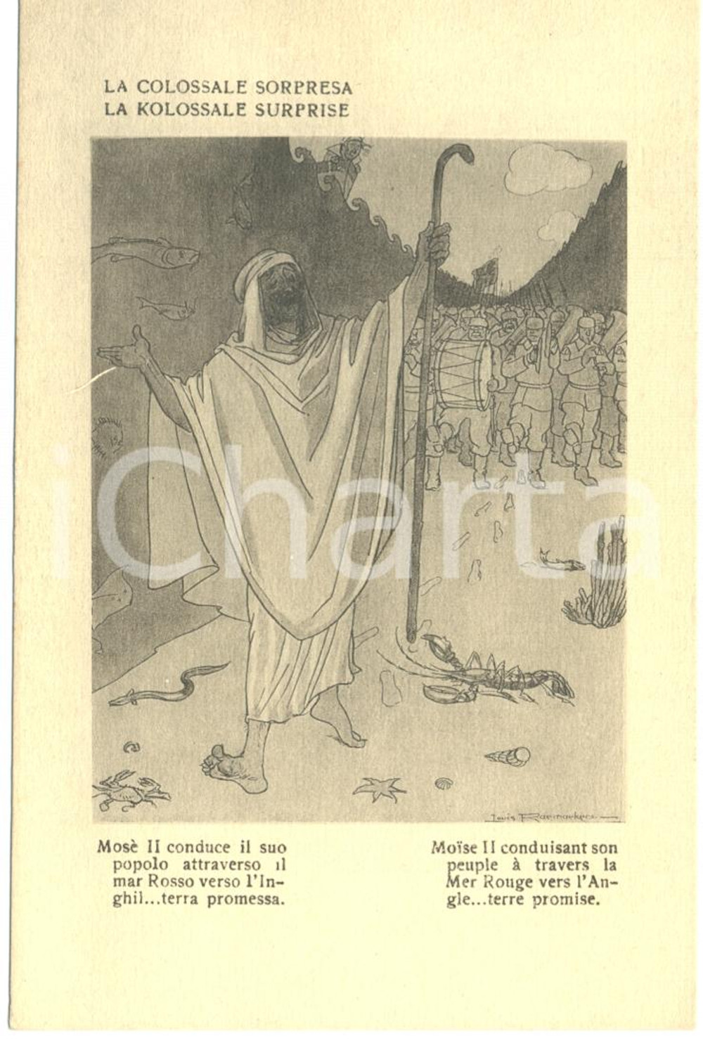 Cartolina originale da collezione 1917 WW1 SATIRA DI GUERRA La colossale sorpresa *Postcard FP NV 1