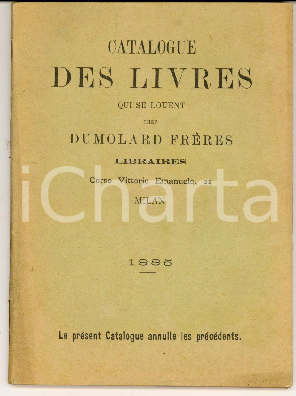 Libro, pubblicazione d'epoca 1855 MILANO Catalogue des livres qui se louent chez DUMOLARD Frères libraires 1