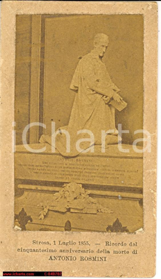 Oggetto da collezione cartaceo 1855 Cinquantenario morte ANTONIO ROSMINI  STRESA  Biglietto commemorativo 1