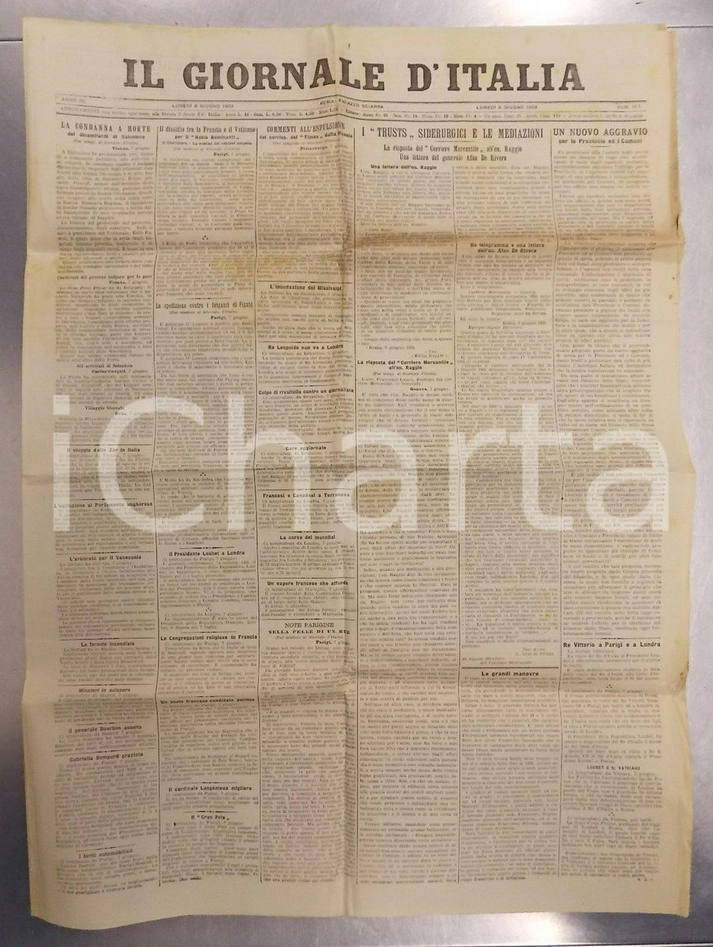 Giornale, rivista storica 1903 GIORNALE D'ITALIA Achille AFAN DE RIVERA cessione Arsenale di NAPOLI 1