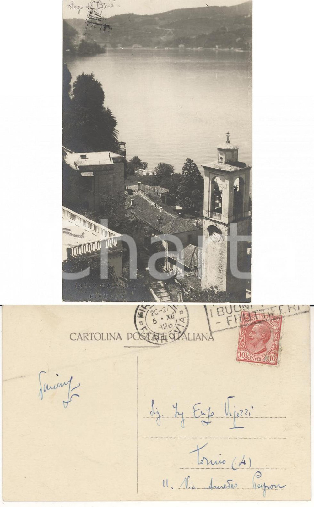 Autografo originale 1926 LAGO DI COMO Veduta panoramica *Foto ing. Vincenzo BALOCCHI AUTOGRAFA 1