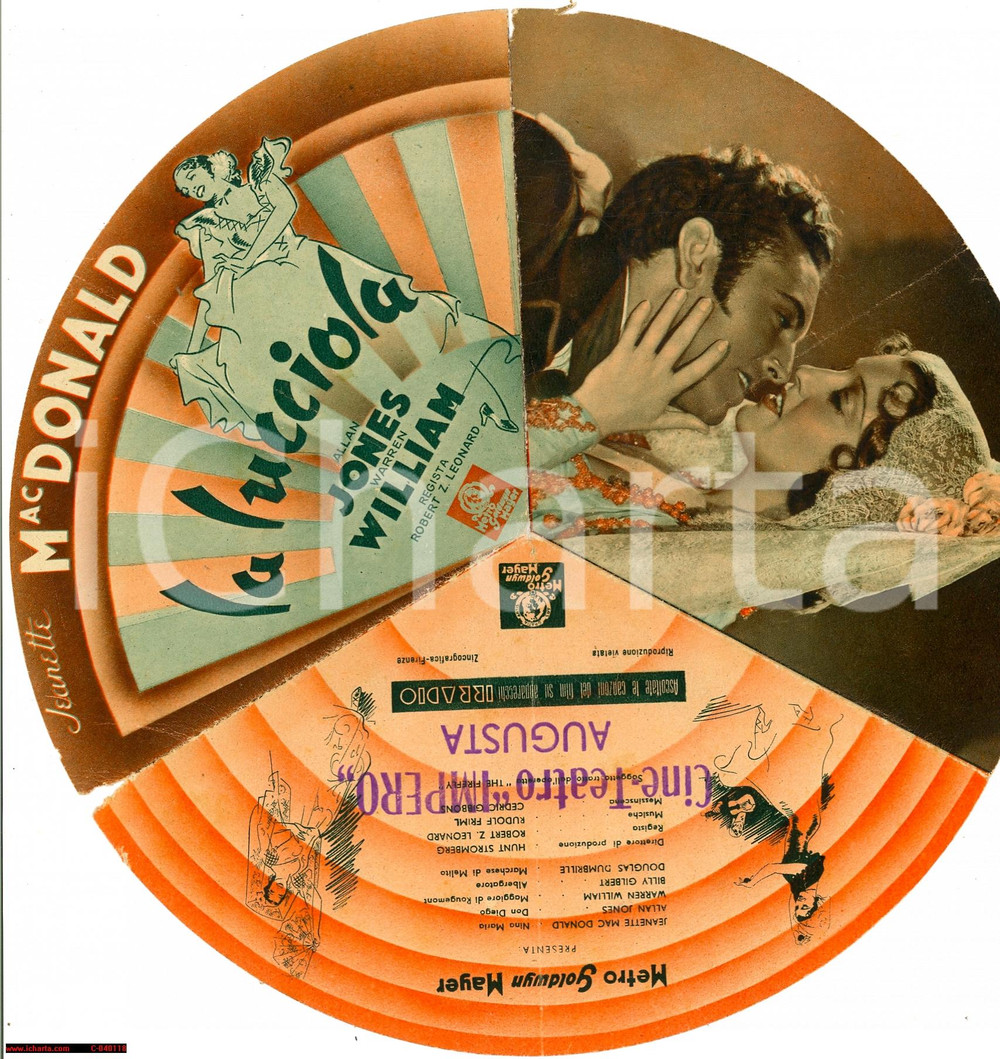 Materiale pubblicitario d’epoca 1937 La lucciola disco cinema pubblicitario con Jeanette MacDonald e Allan Jones 1
