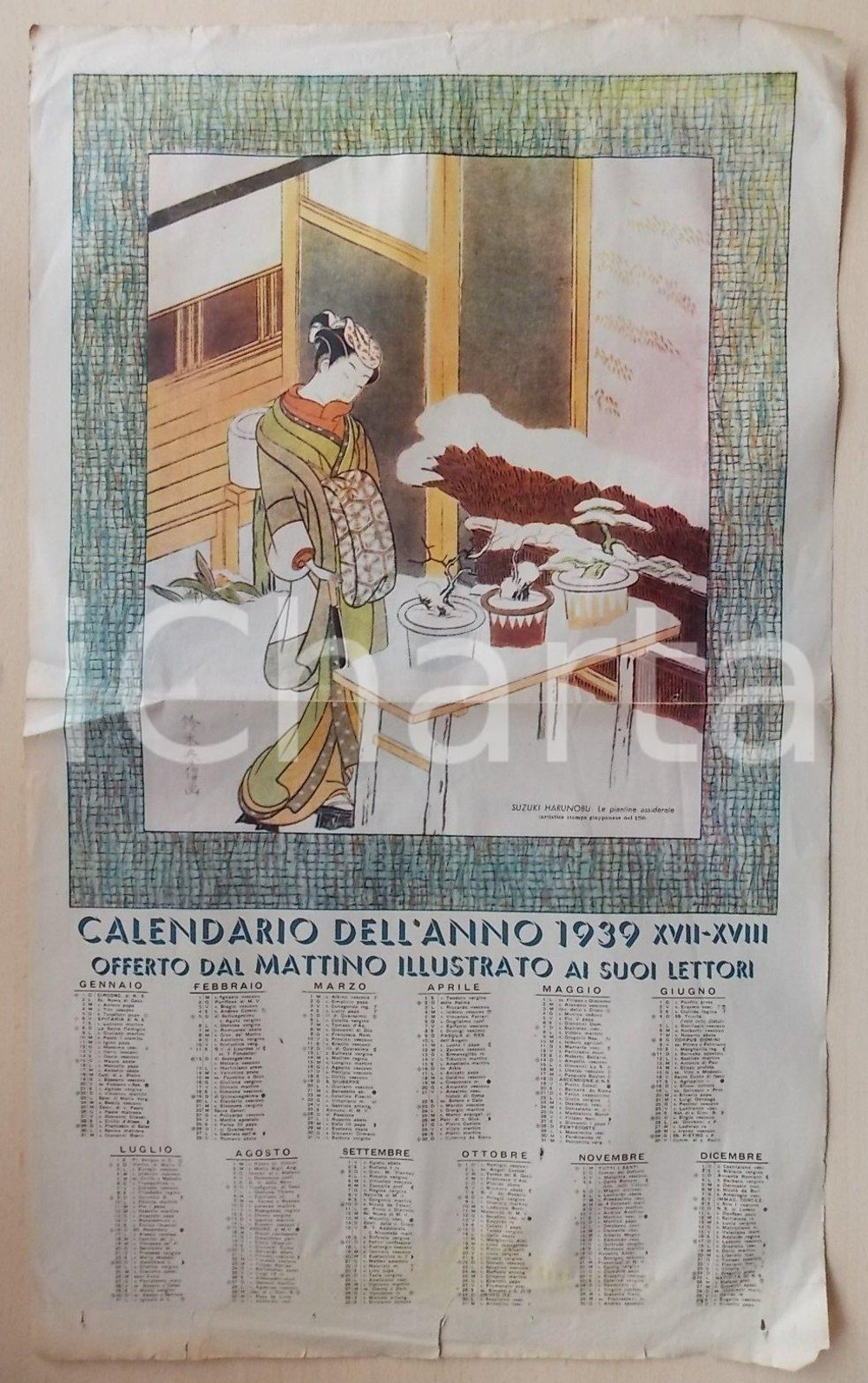 Oggetto da collezione cartaceo 1939 IL MATTINO ILLUSTRATO Calendario con illustrazione di Suzuki HARUNOBU 1