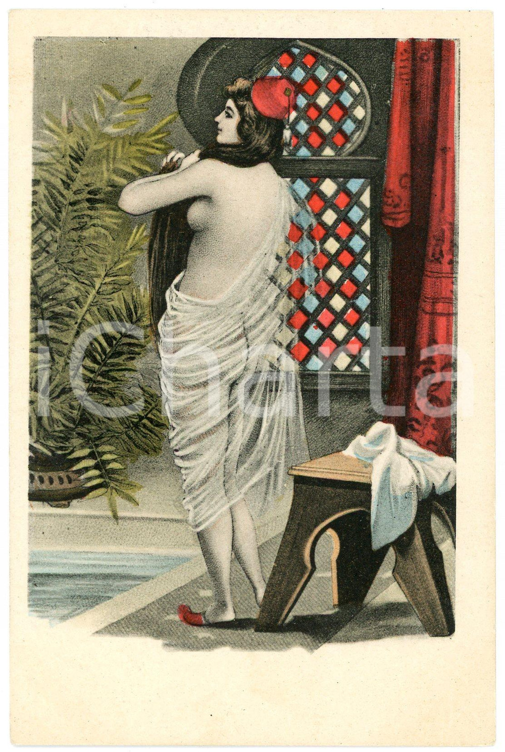 1900 ca VINTAGE EROTIC Arab nude woman with translucent robe *Postcard risque  Cartolina postale d'epoca, non viaggiata.CONDIZIONI: G FORMATO: FP    originale e autentica 1