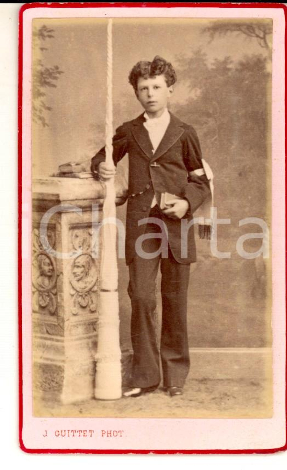 Fotografia d epoca originale 1870 ca LE MANS F Ritratto di bambino alla Prima Comunione Foto GUITTET CDV 1