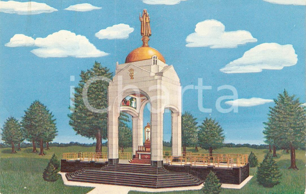 Cartolina originale da collezione 1965 ca CAREY, OHIO USA Shrine of our Lady of Consolation Park altar FP NV 1