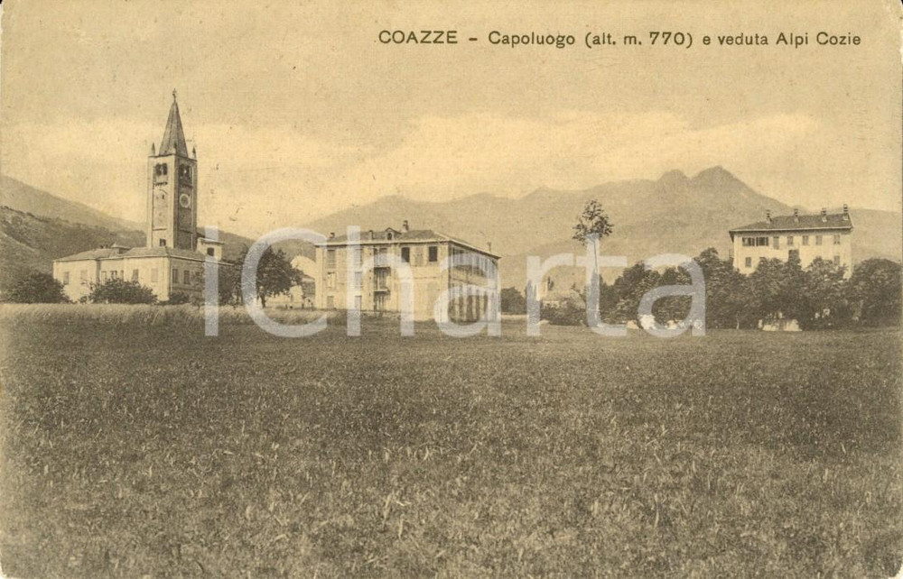 Cartolina originale da collezione 1915 COAZZE TO Veduta del borgo e delle ALPI COZIE Cartolina postale FP VG 1