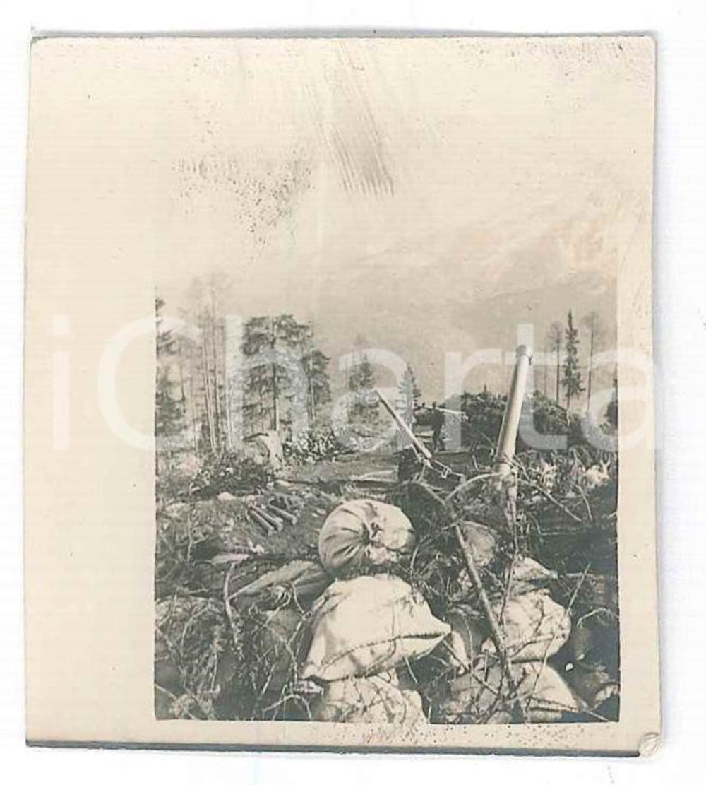 Fotografia d epoca originale 1918 WW1 ZONA DI GUERRA Artiglieria da montagna  Una postazione 2 Foto 4x6 1