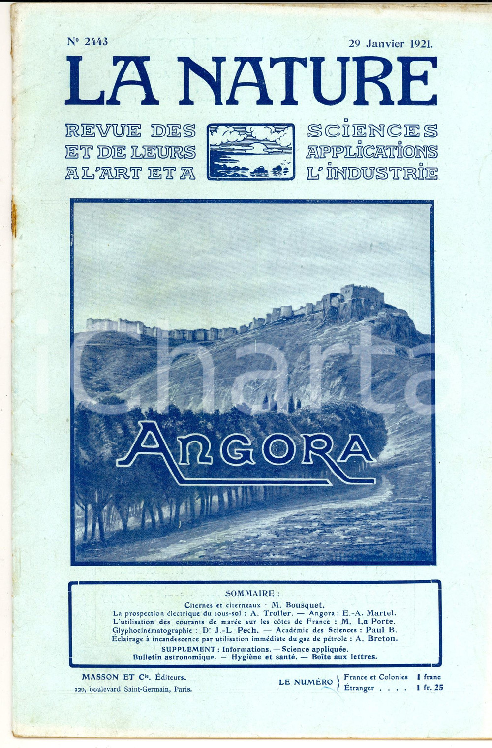 Giornale, rivista storica 1921 LA NATURE Angora  MarÃ©es en France Revue ILLUSTREE SCIENCE nÂ°2443 1