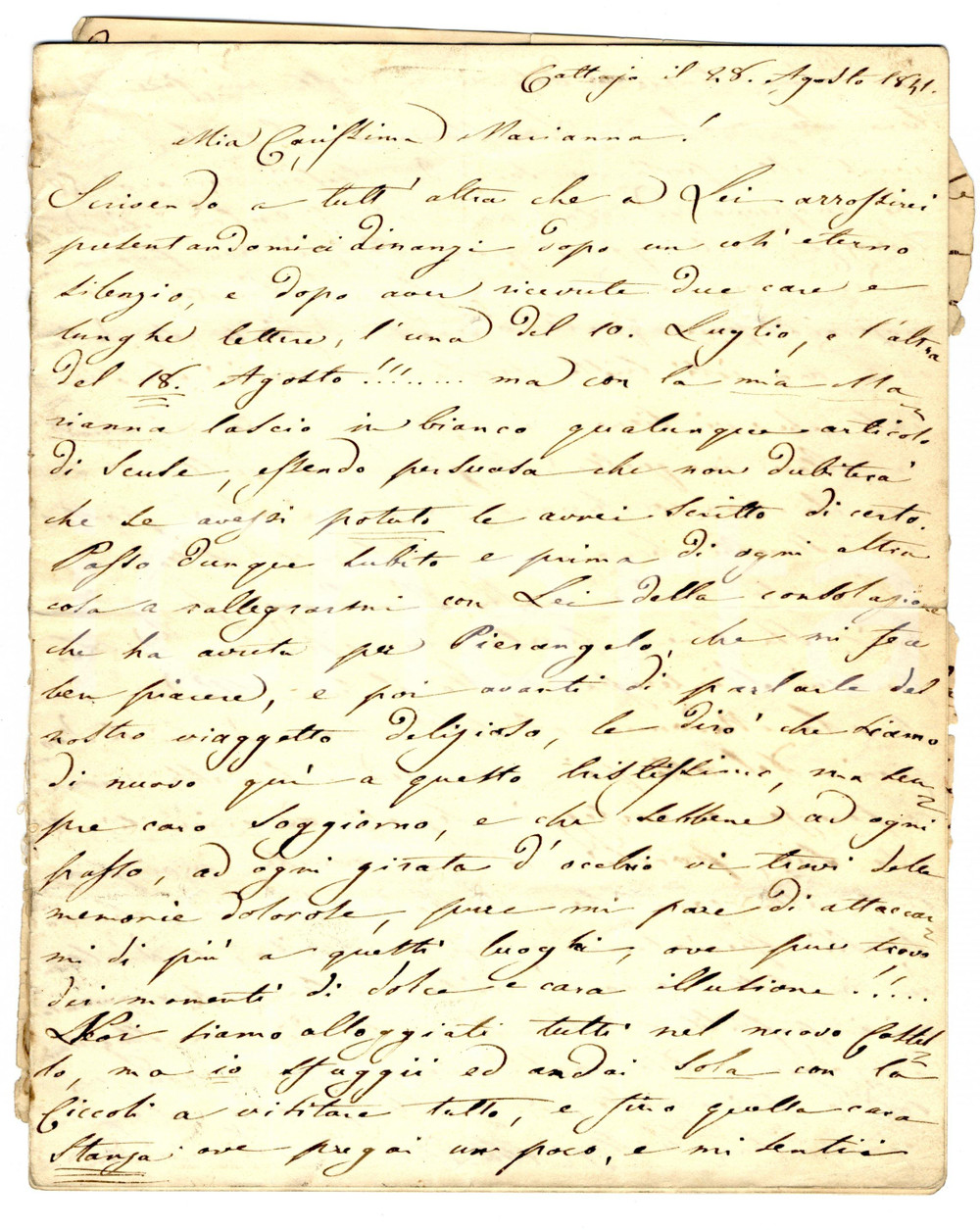 Autografo originale 1841 CATTAJO PD Maria Teresa D ASBURGO ESTE alla scoperta dei laghi lombardi 1